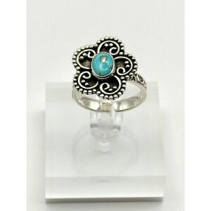 Turquoise Flower Southwestern Sterling Silver Adjustable‎ Ring